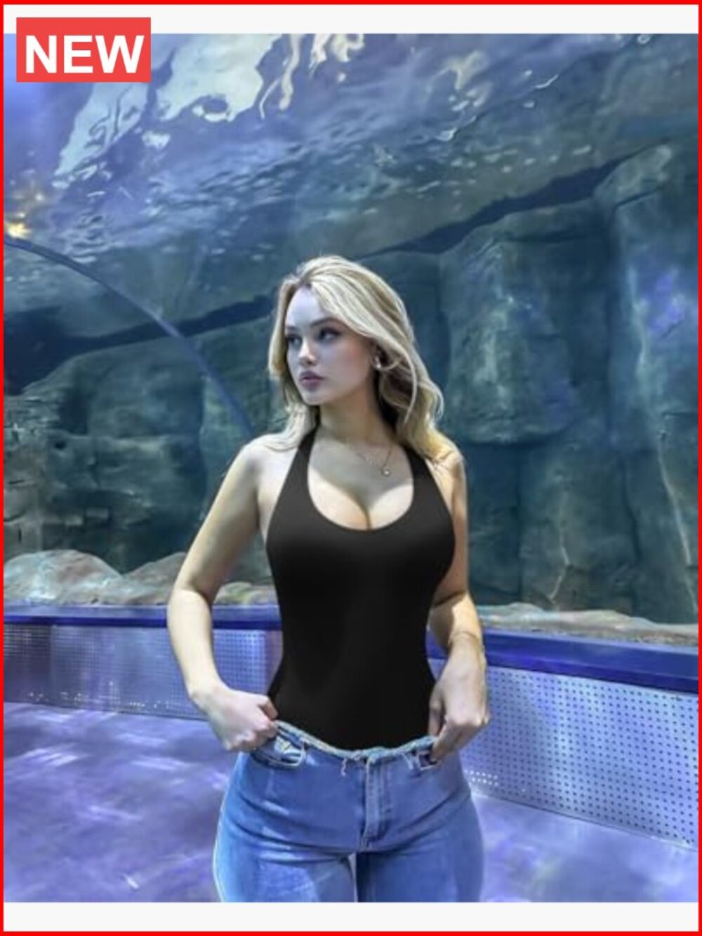 Halter Neck Bodysuit 2 Pack Sleeveless Shapewear One Piece Leotard Going Out - Picture 5 of 6